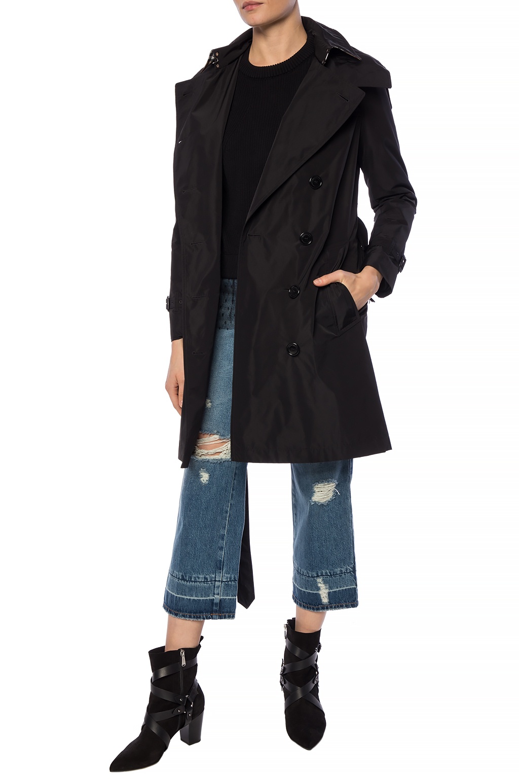 Detachable hood taffeta outlet trench coat burberry